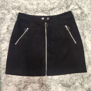 Black Faux Suede Forever 21 Zip Up Skirt